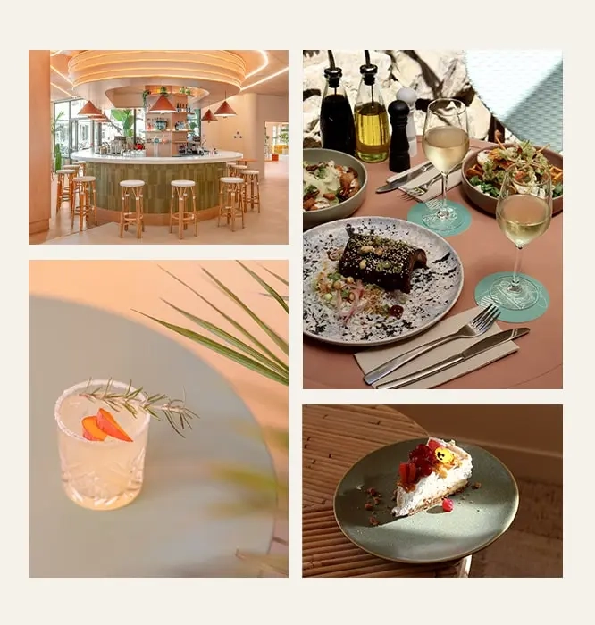 Restaurant et bar Pamela’s du Nice Pam Hotel à Nice avec plats colorés, cocktails et ambiance californienne